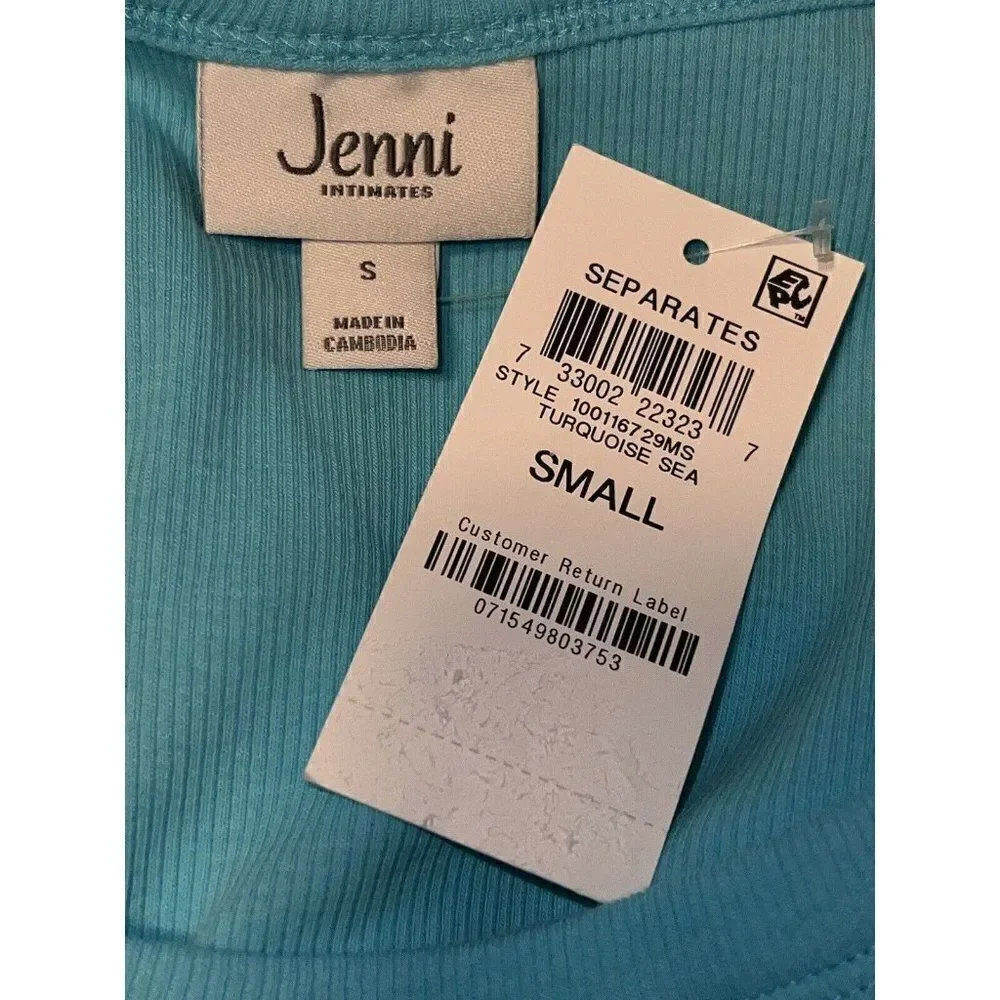 Jenni Turquoise Sea Solid Ribbed Lounge Pajama Short Sleeve Shirt Top Small NWT